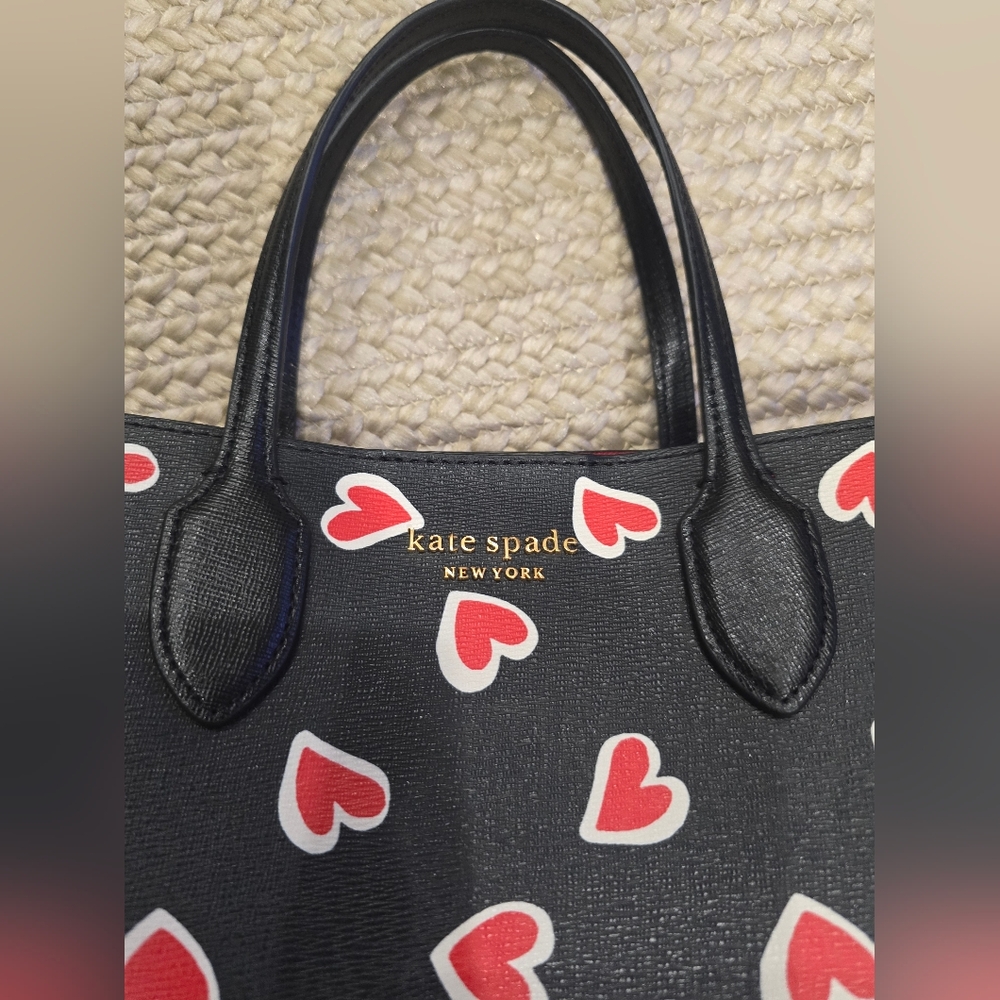 Kate Spade Black Tote with Red and White Heart Design